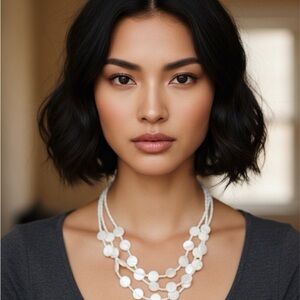 Elegant White Beaded Necklace and 2 sets of matching earrings